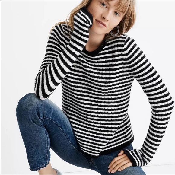 Madewell Sweaters - Madewell Black/White Striped Colette Leamore Wool/Alpaca Blend Sweater